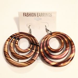 Acrylic Purple, Tan, Brown Stripe Hoop Earrings